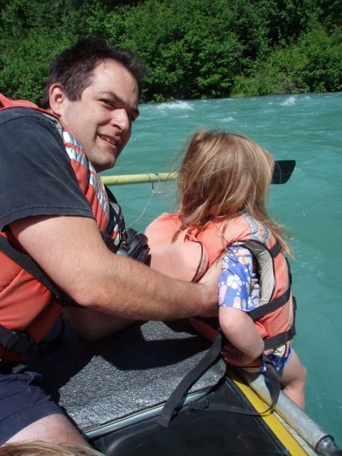 Danielle Trying the Cold Water of the Kenai River.