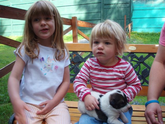 Danielle and Cassidy with 2 Week Old Sled Dog Puppy