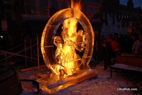 Fire Burning Behind Sculpture